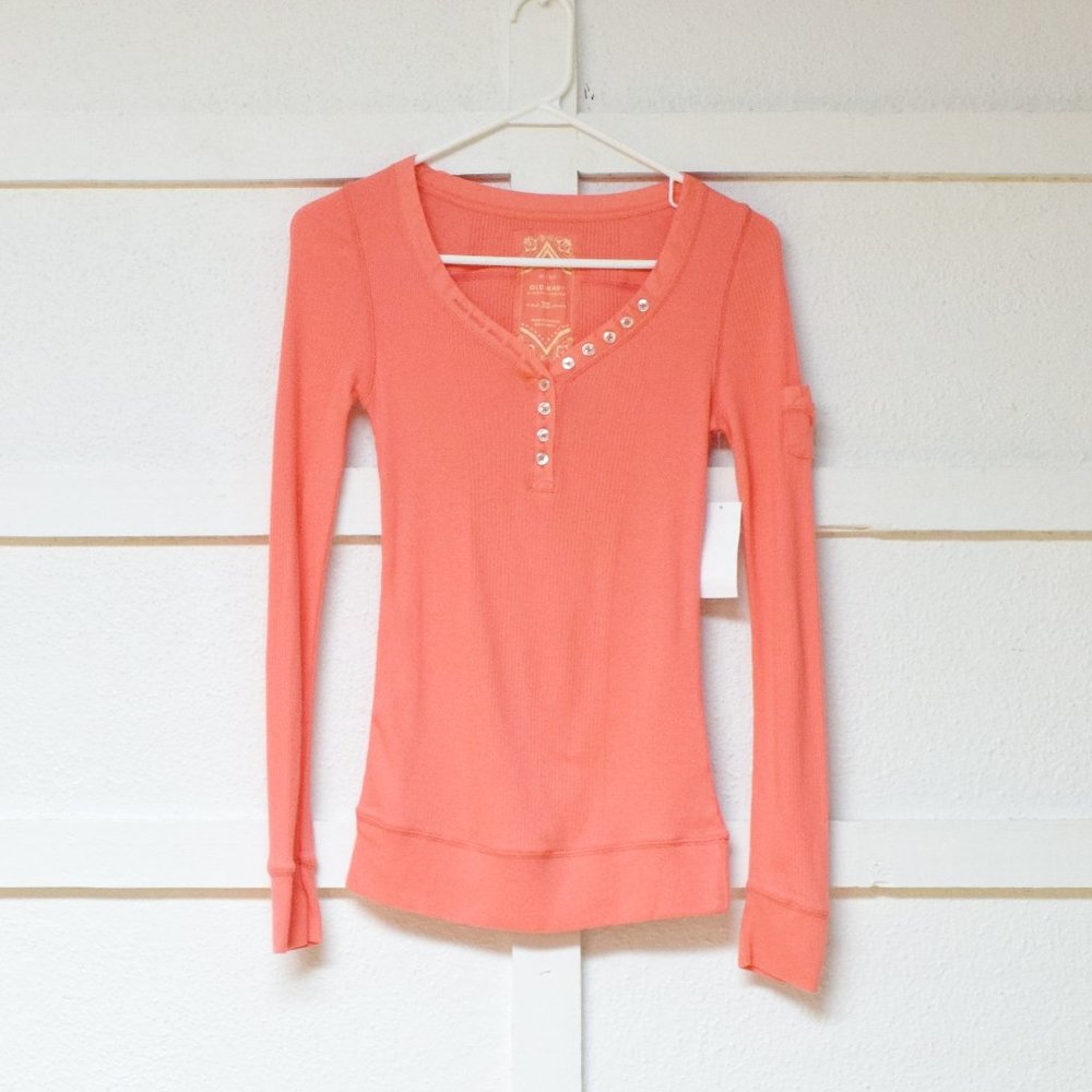 NWT OLD NAVY Coral Ribbed Knit Henley Long Sleeve Shirt | Size XS
